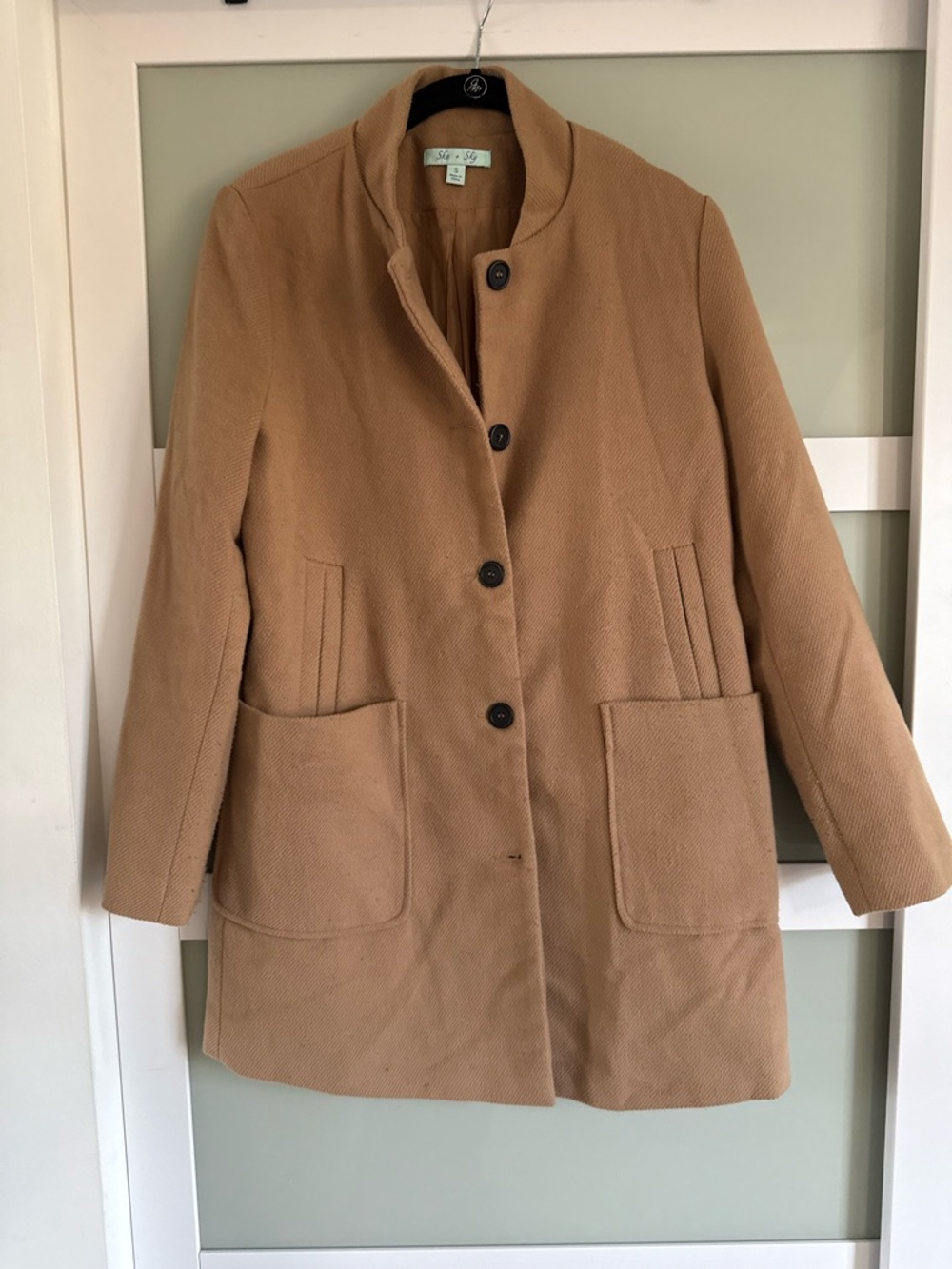 She + Sky Camel Button-Front Pea Coat